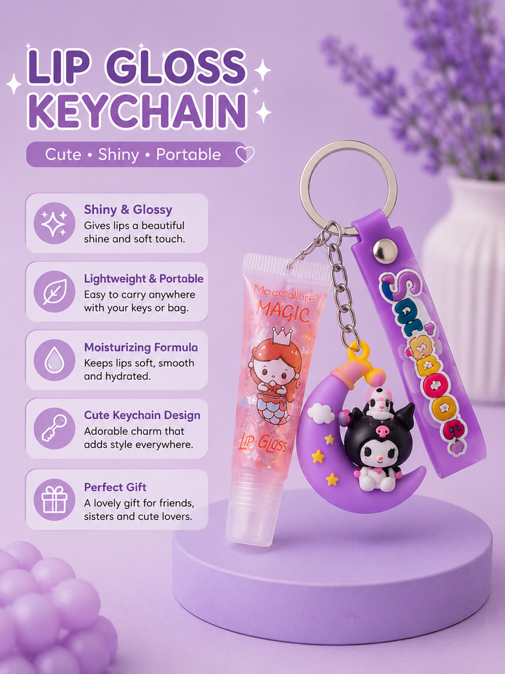 Cute Lip Gloss Keychain Portable Moisturizing Lip Gloss Charm for Bags