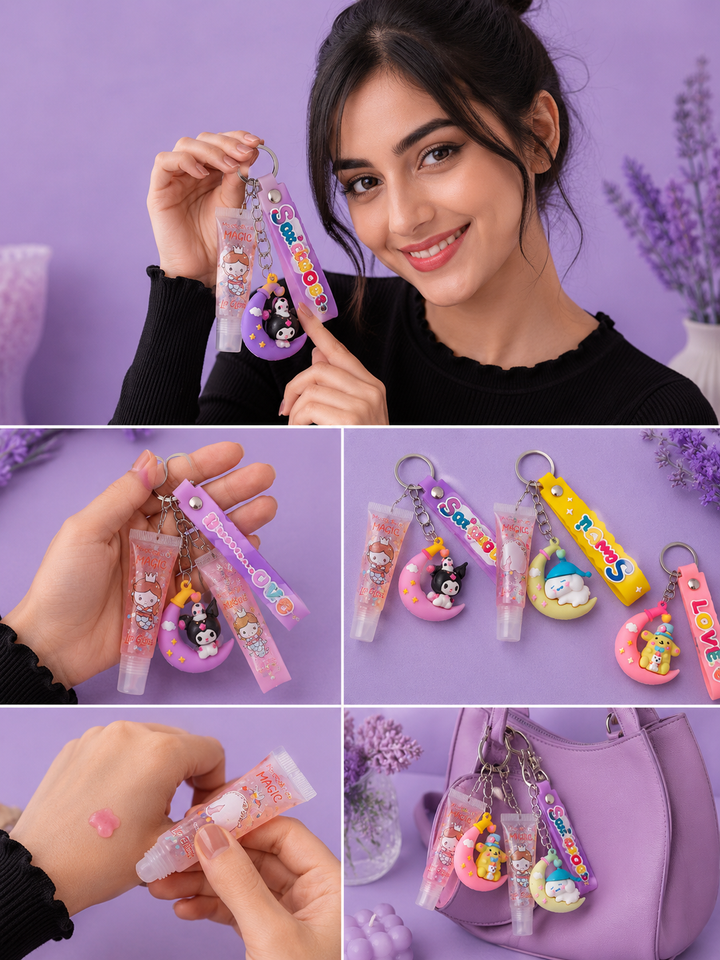 Cute Lip Gloss Keychain Portable Moisturizing Lip Gloss Charm for Bags