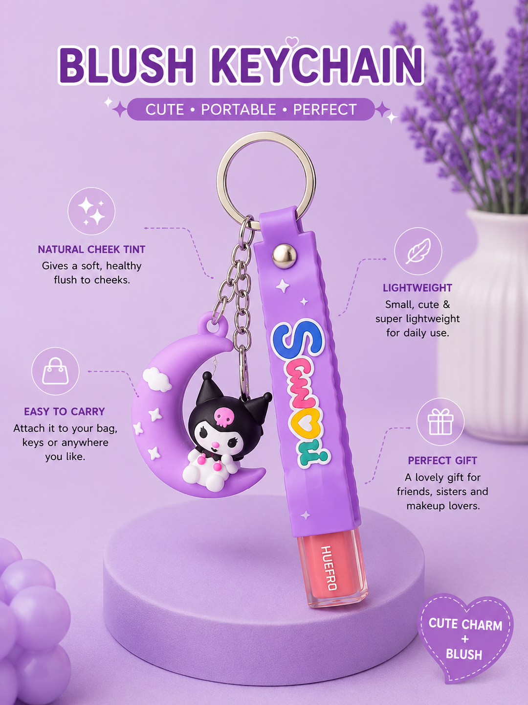 Cute Blush Keychain  Portable Liquid Blush Keyring Charm for Bags