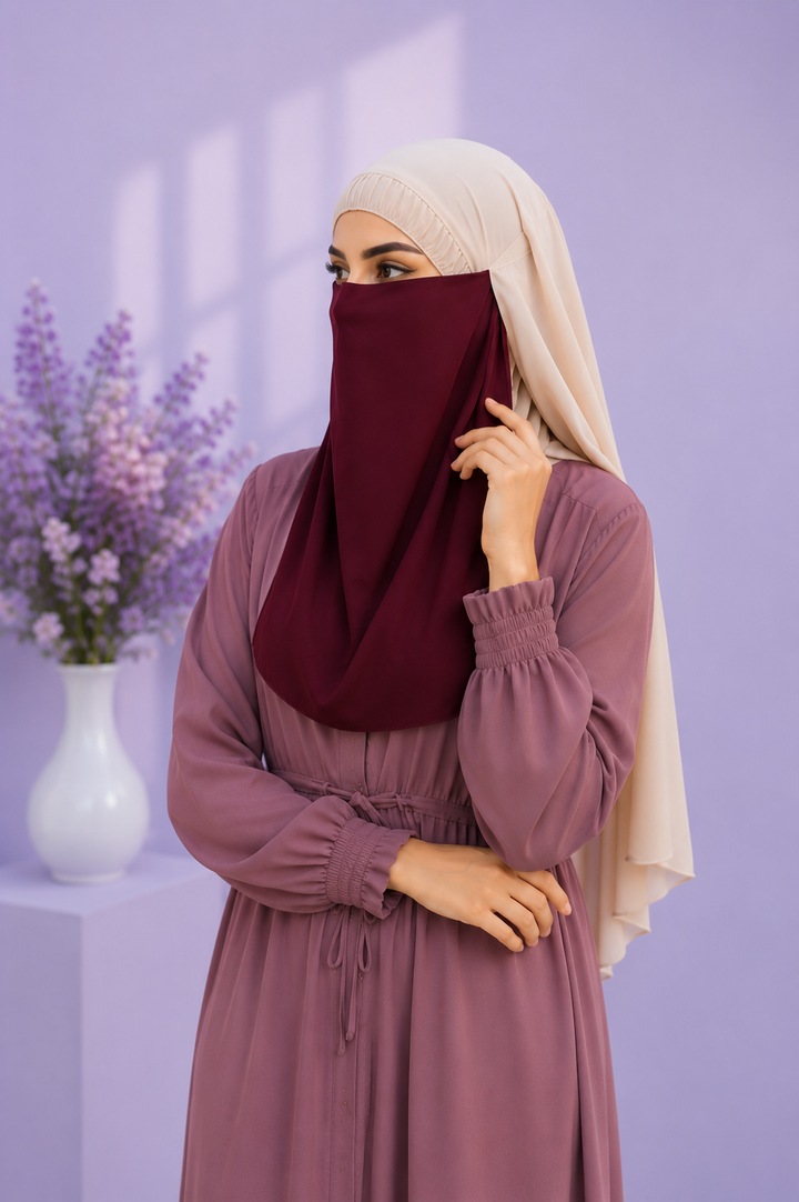 Maroon Niqabi  Elegant Breathable Modest Face Veil for Women