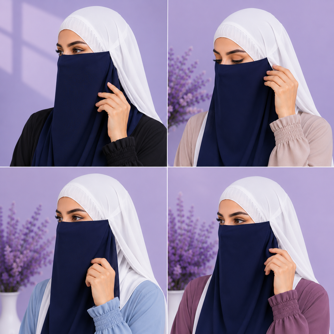 Navy Blue Niqabi Elegant Breathable Modest Face Veil for Women