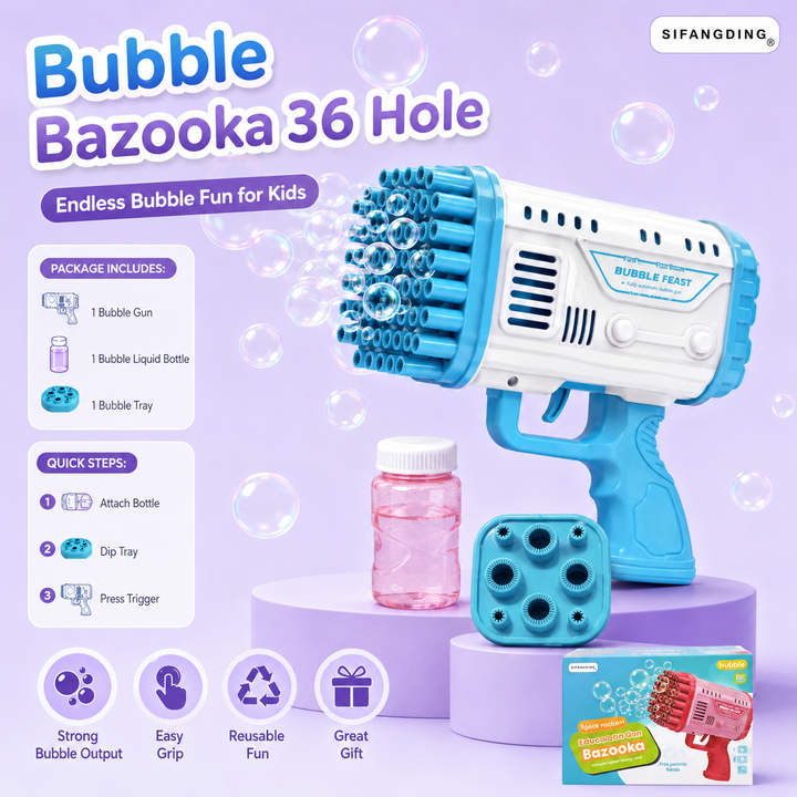 36-Hole Bubble Bazooka Gun for Kids with Bubble Liquid &amp; Tray