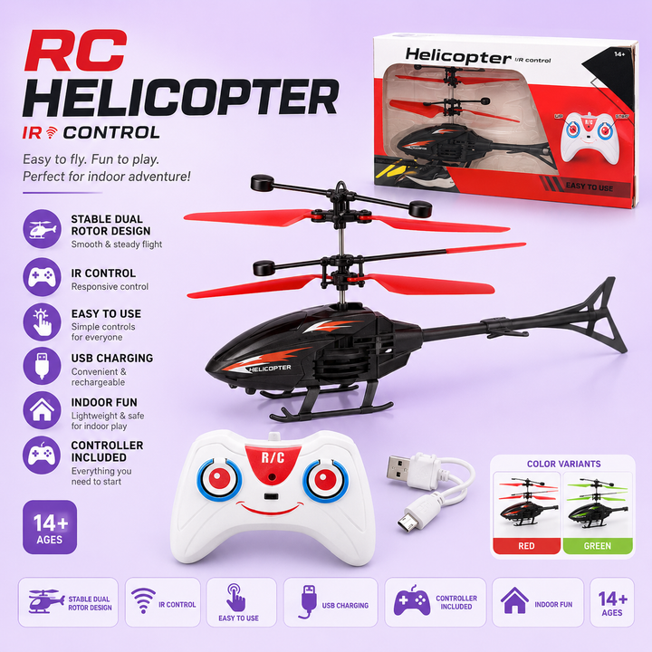 RC Helicopter with Dual Rotor  IR Remote Controlled Drone for Kids