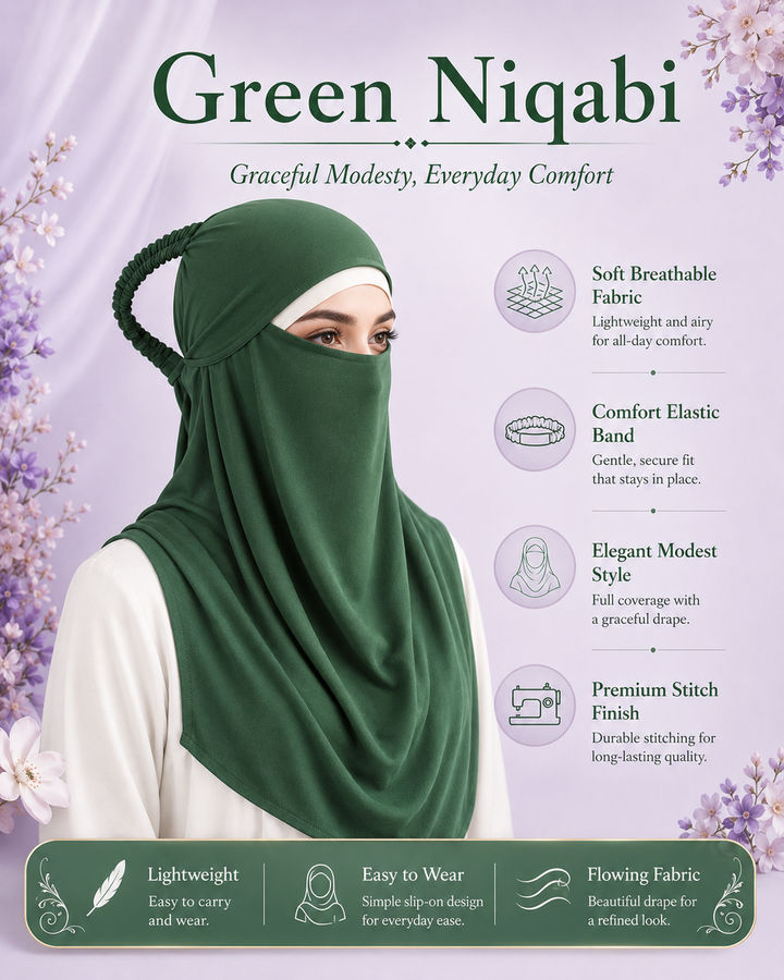 Green  Niqabi  Elegant Breathable Modest Face Veil for Women