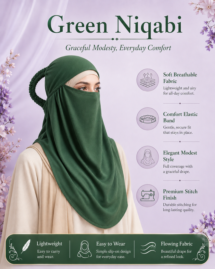 Green  Niqabi  Elegant Breathable Modest Face Veil for Women
