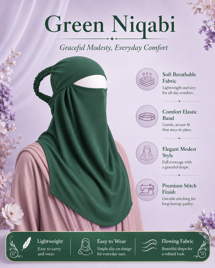 Green  Niqabi  Elegant Breathable Modest Face Veil for Women