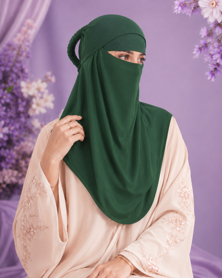 Green  Niqabi  Elegant Breathable Modest Face Veil for Women