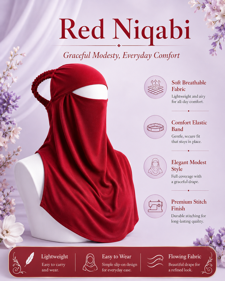 Red  Niqabi  Elegant Breathable Modest Face Veil for Women