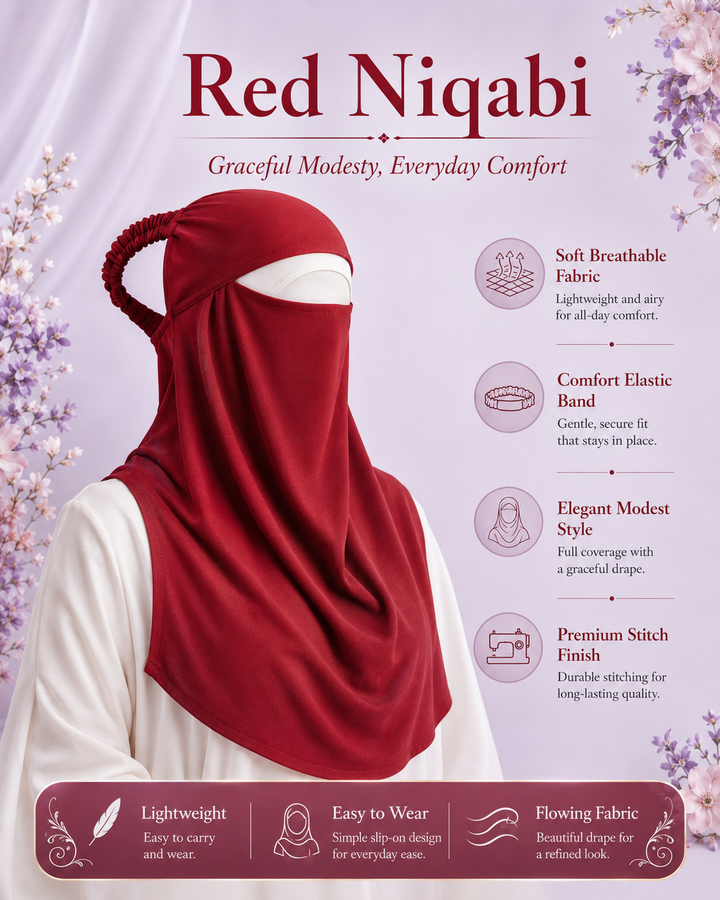 Red  Niqabi  Elegant Breathable Modest Face Veil for Women