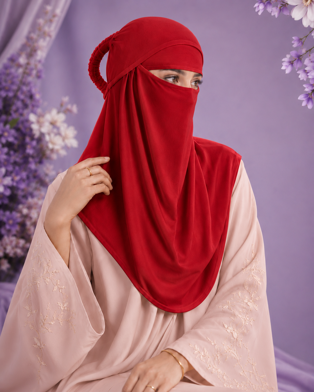 Red  Niqabi  Elegant Breathable Modest Face Veil for Women