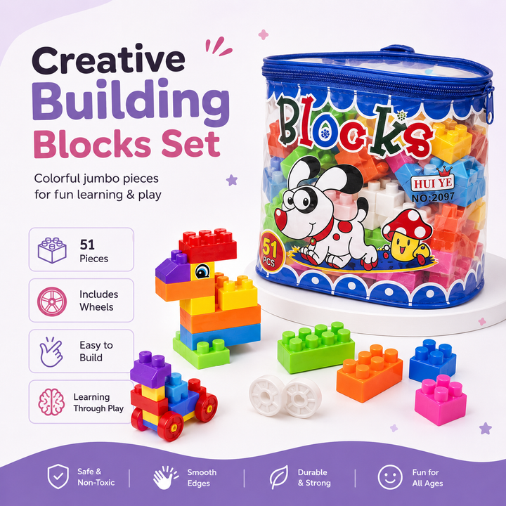 51 PCS Kids Building Blocks Toy Set with Storage Bag
