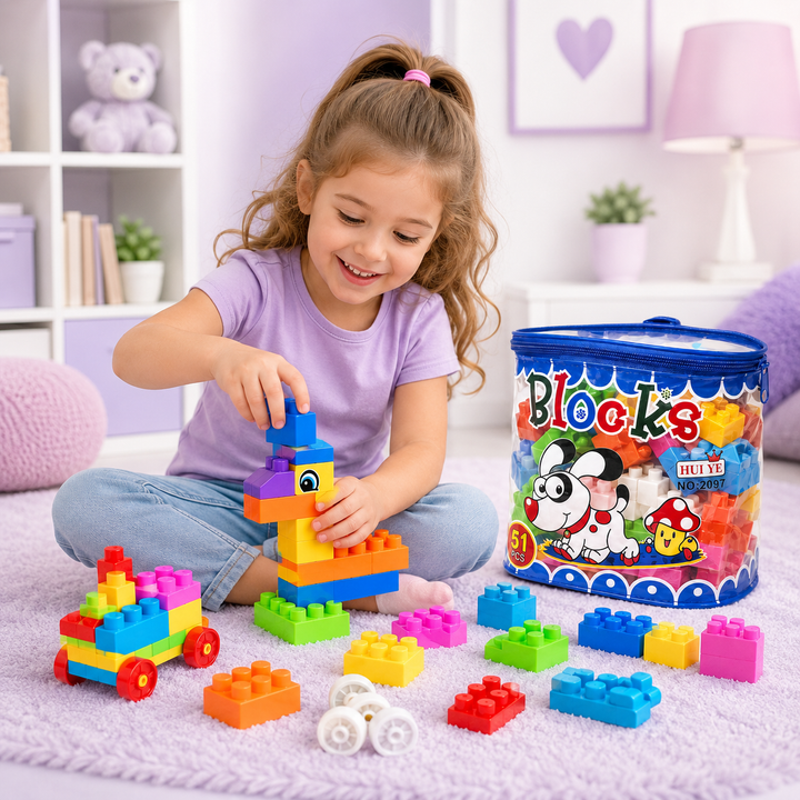 51 PCS Kids Building Blocks Toy Set with Storage Bag