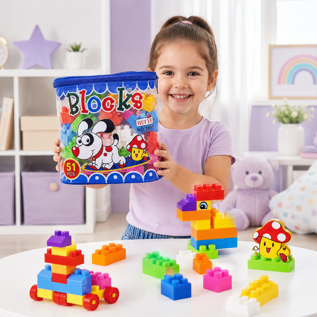 51 PCS Kids Building Blocks Toy Set with Storage Bag