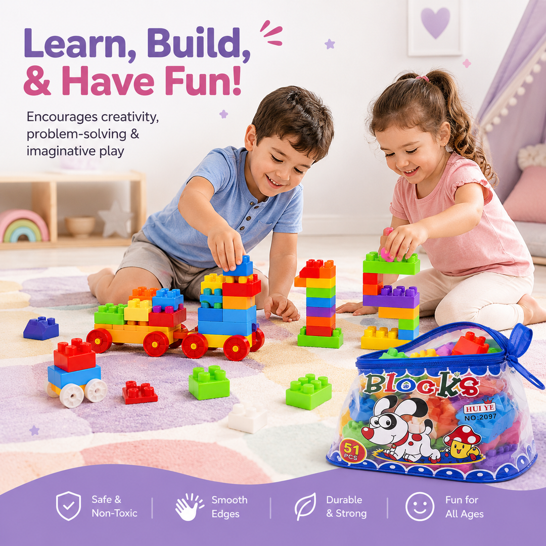 51 PCS Kids Building Blocks Toy Set with Storage Bag