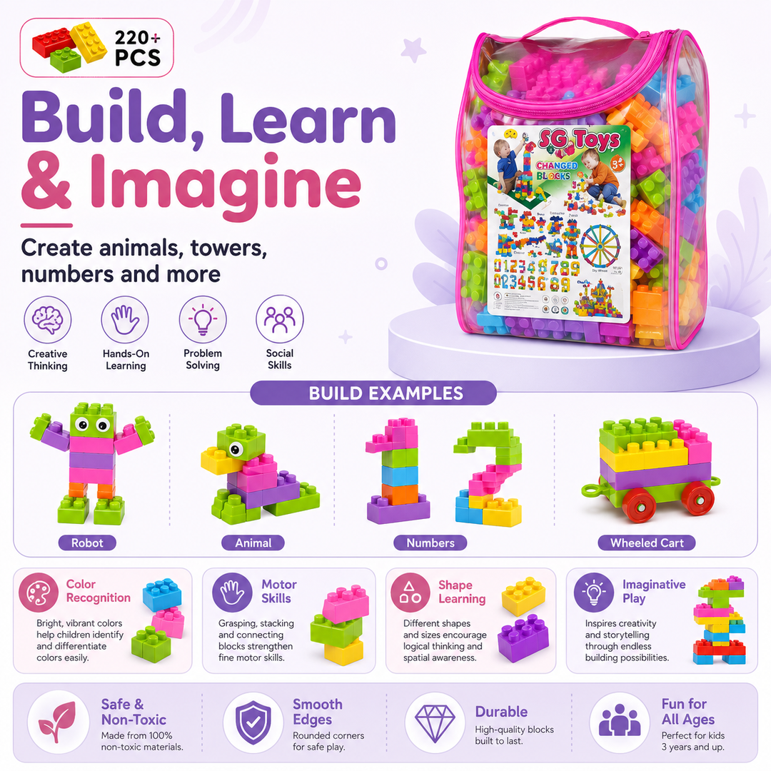 226 Pcs Kids Building Blocks Set Construction Toy with Storage Bag