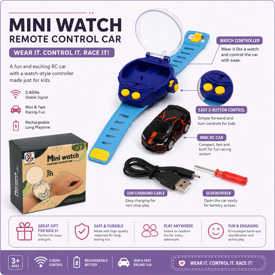 Mini Watch Remote Control Car Toy for Kids Rechargeable Wrist RC Car with USB Cable