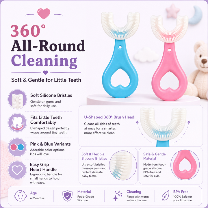 Kids U-Shaped 360° Toothbrush  Soft Silicone Training Brush