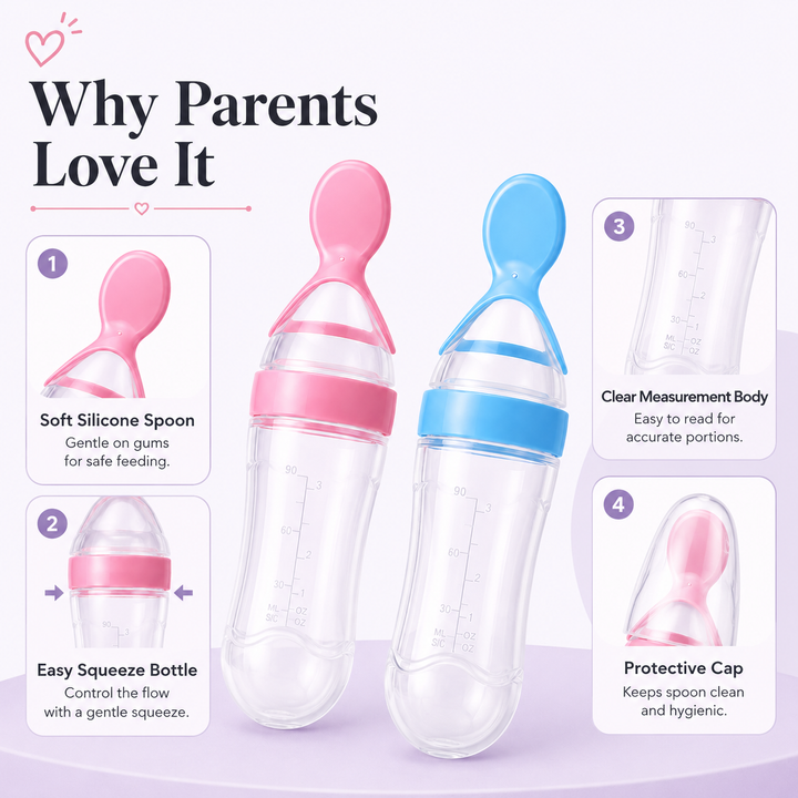 Baby Silicone Spoon Feeder Bottle  Soft Squeeze Food Dispenser for Puree &amp; Cereal