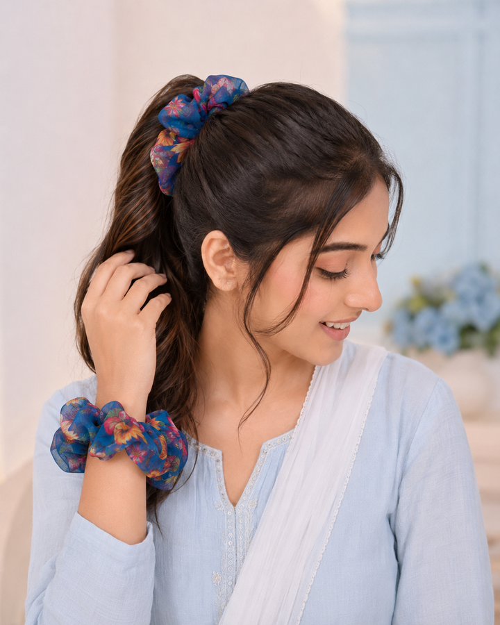 Printed Organza Scrunchies for Women Soft Floral For Daily Styling