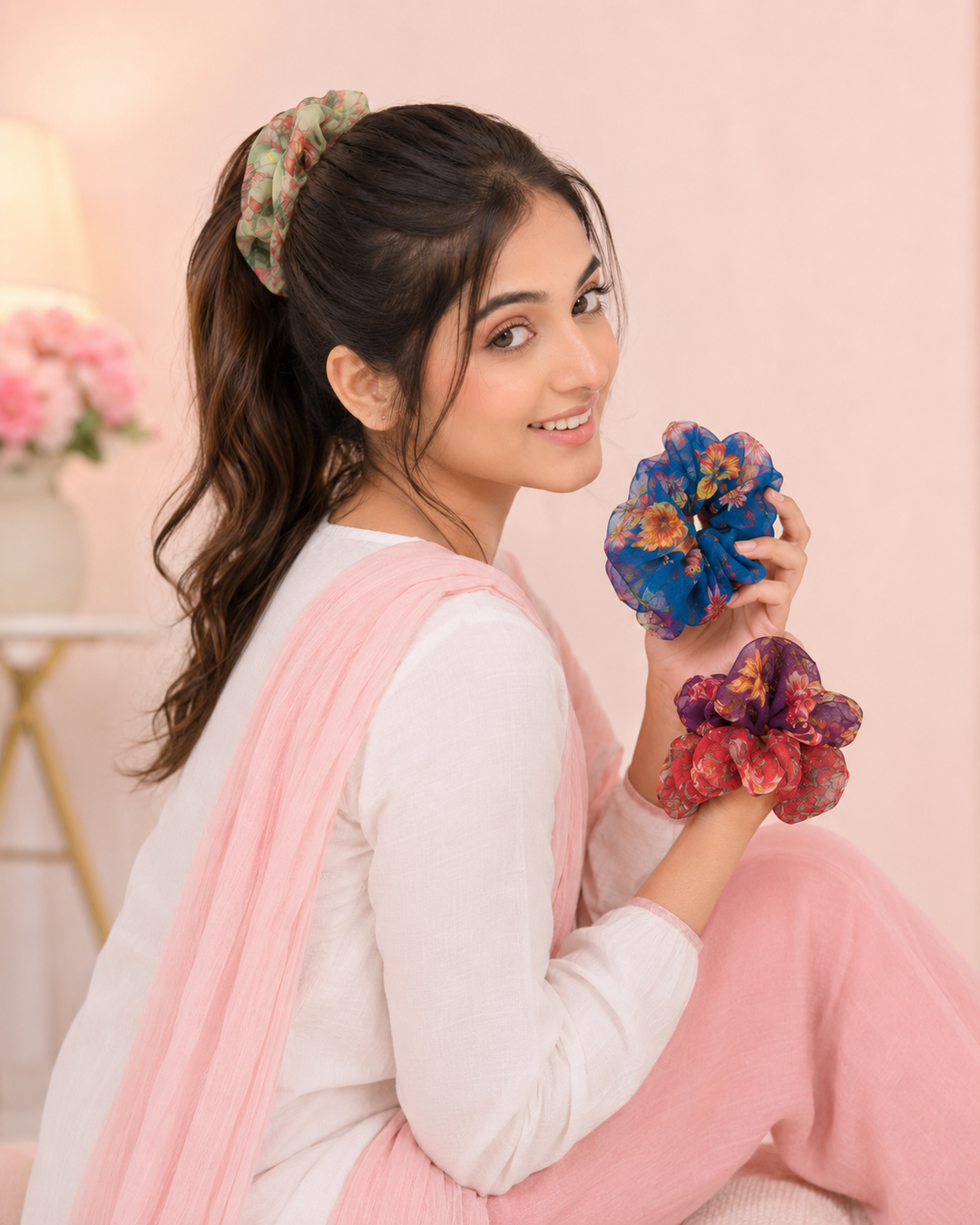 Printed Organza Scrunchies for Women Soft Floral For Daily Styling