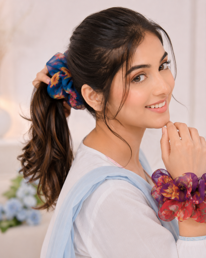 Printed Organza Scrunchies for Women Soft Floral For Daily Styling