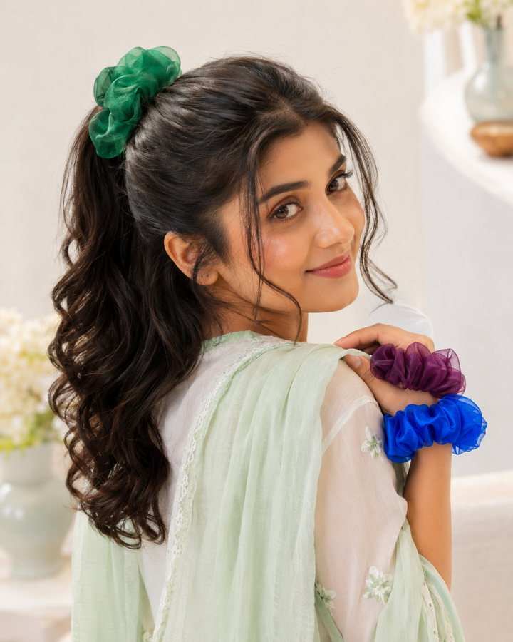 Organza Scrunchies Set  Soft Hair Ties for Hijab Bun &amp; Everyday Styling