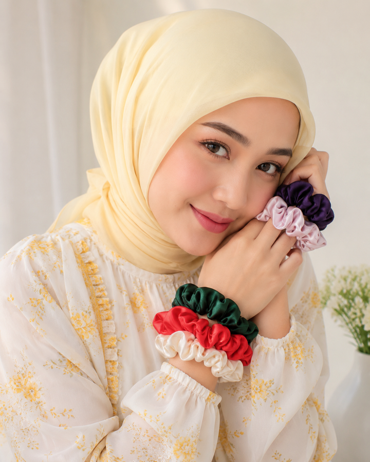 Printed Organza Scrunchies Pack Soft Hair Ties for Hijab, Daily Styling &amp; Elegant Hair Looks
