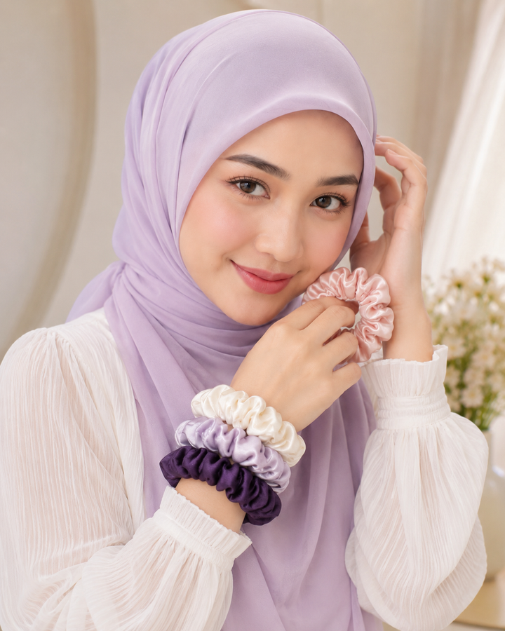 Printed Organza Scrunchies Pack Soft Hair Ties for Hijab, Daily Styling &amp; Elegant Hair Looks