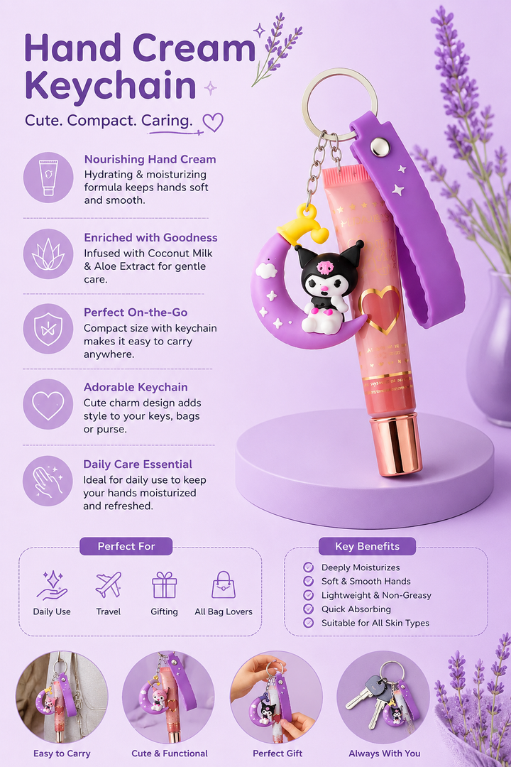 Cute Hand Cream Keychain Portable Moisturizing Hand Cream with Adorable Charm for Bags, Keys &amp; Daily Care