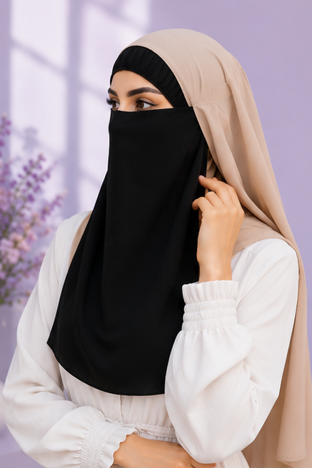 Black Niqabi  Elegant Breathable Modest Face Veil for Women