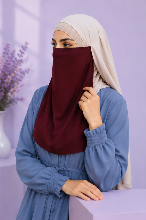 Maroon Niqabi  Elegant Breathable Modest Face Veil for Women