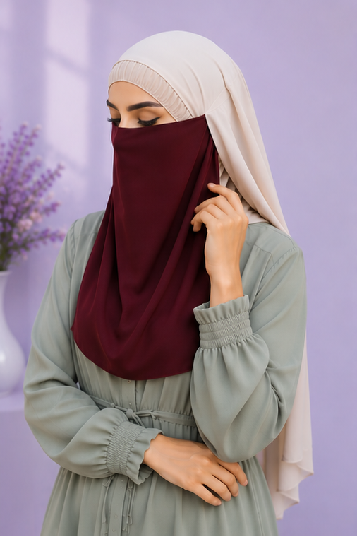 Maroon Niqabi  Elegant Breathable Modest Face Veil for Women