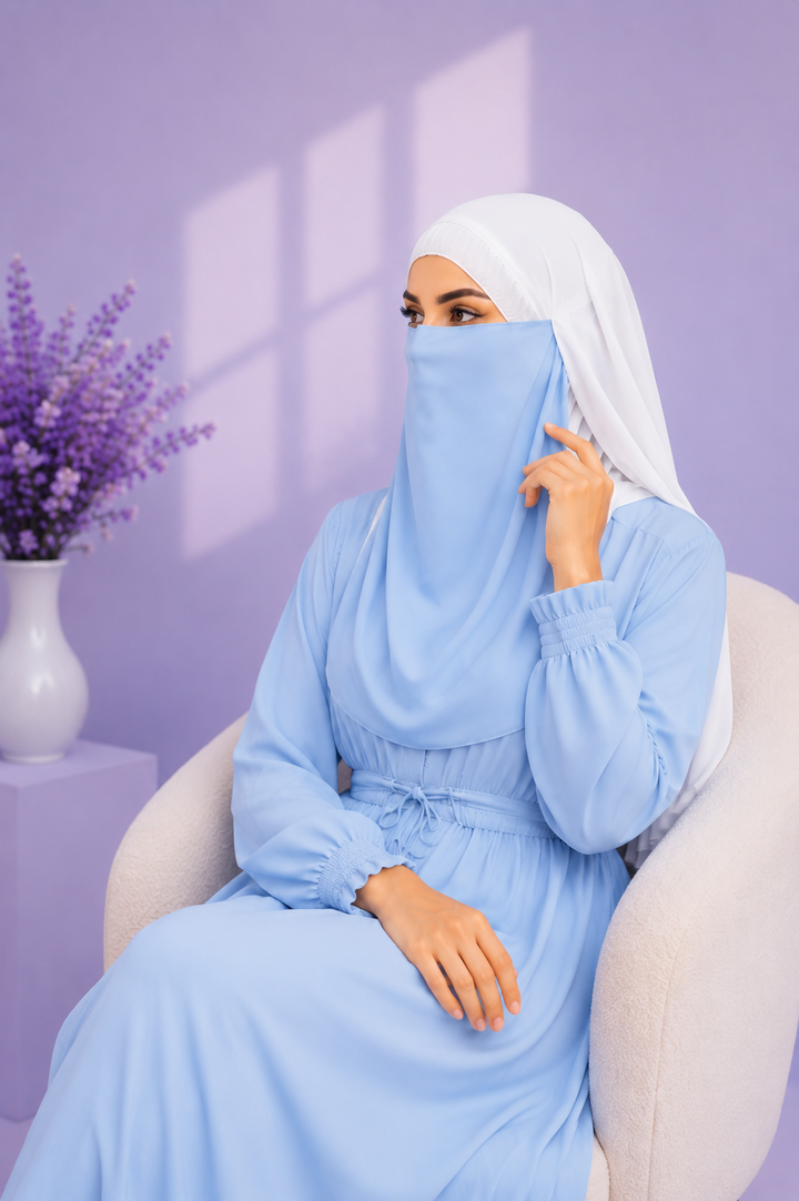 Sky Blue Niqabi  Elegant Breathable Modest Face Veil for Women