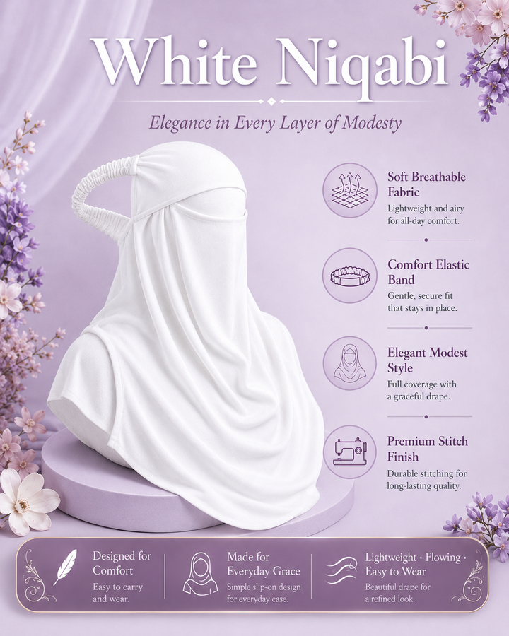 White  Niqabi Elegant Breathable Modest Face Veil for Women