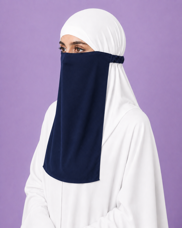 Navy Blue Niqabi Elegant Breathable Modest Face Veil for Women