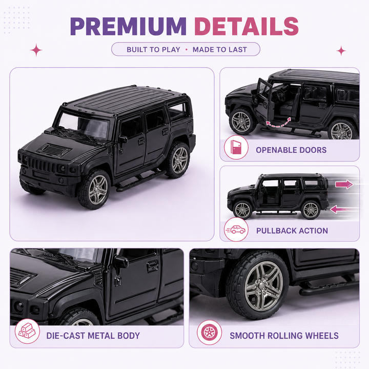 Hummer Style Metal Pull Back SUV Toy Car with Openable Doors