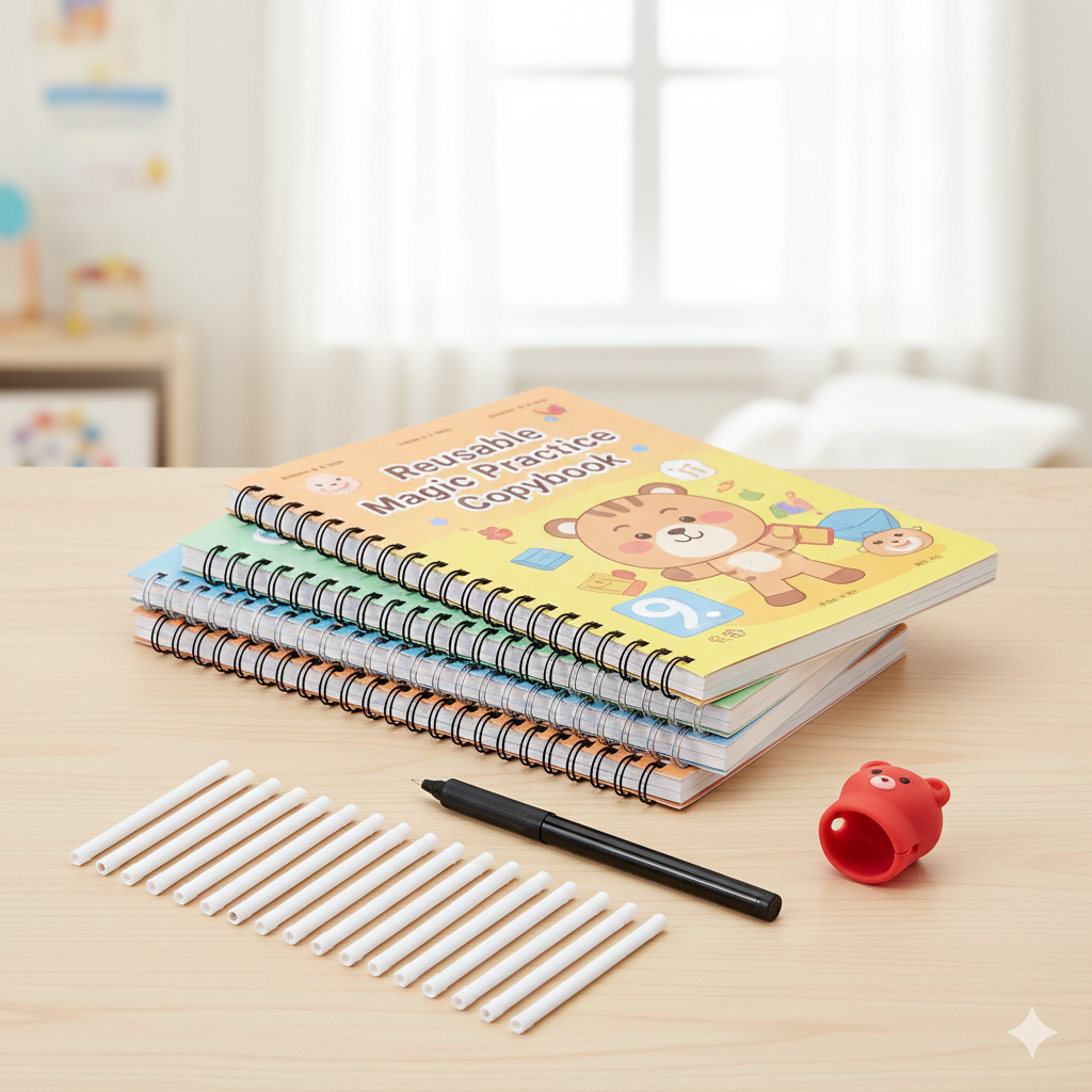 Sank Magic Practice Copybook for Kids – Reusable Writing Book with Refill Pencils – Alphabet, Math, Drawing & Numbers – Early Learning for Preschool & Kindergarten